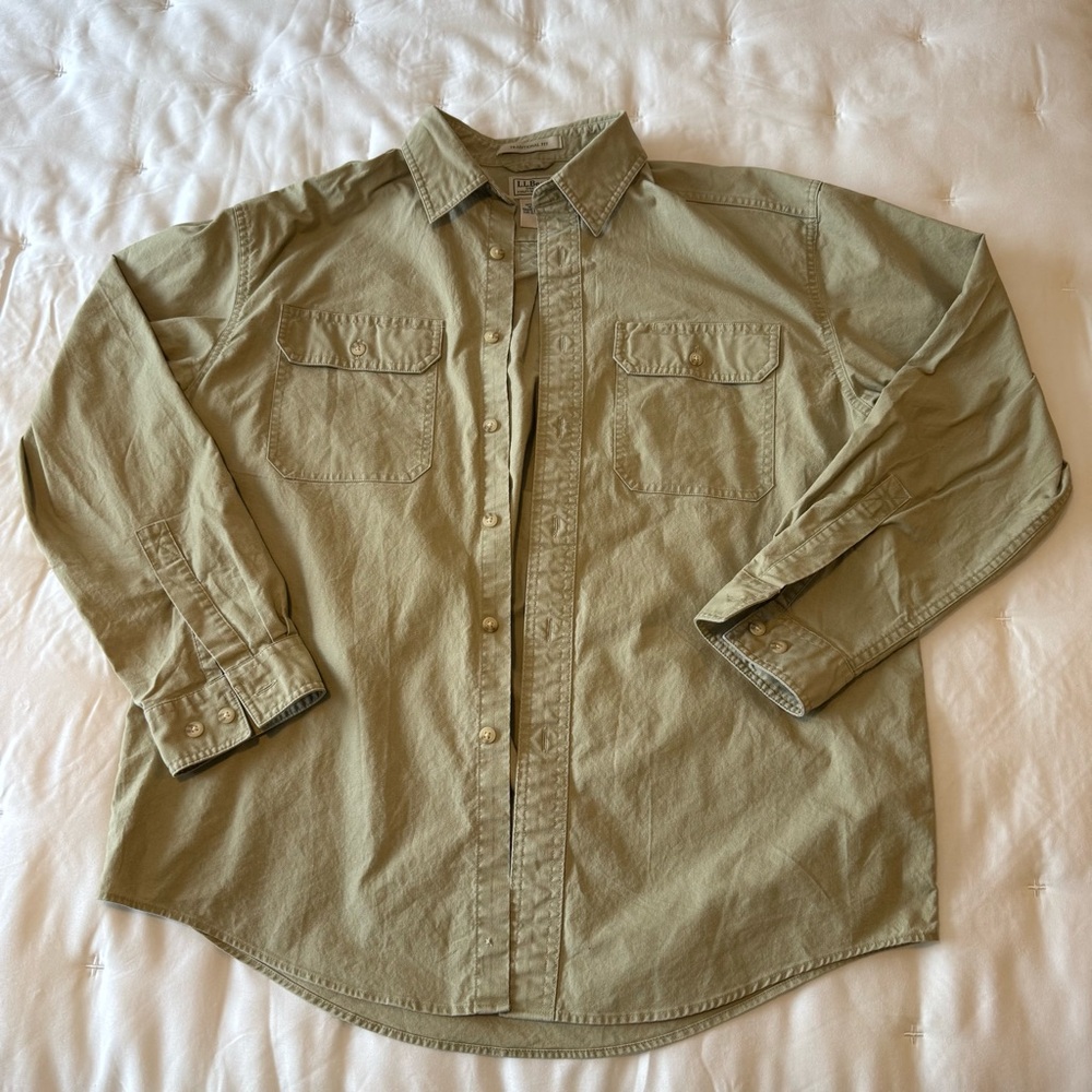 L.L. Bean Traditional Fit Khaki Button-Up Shirt